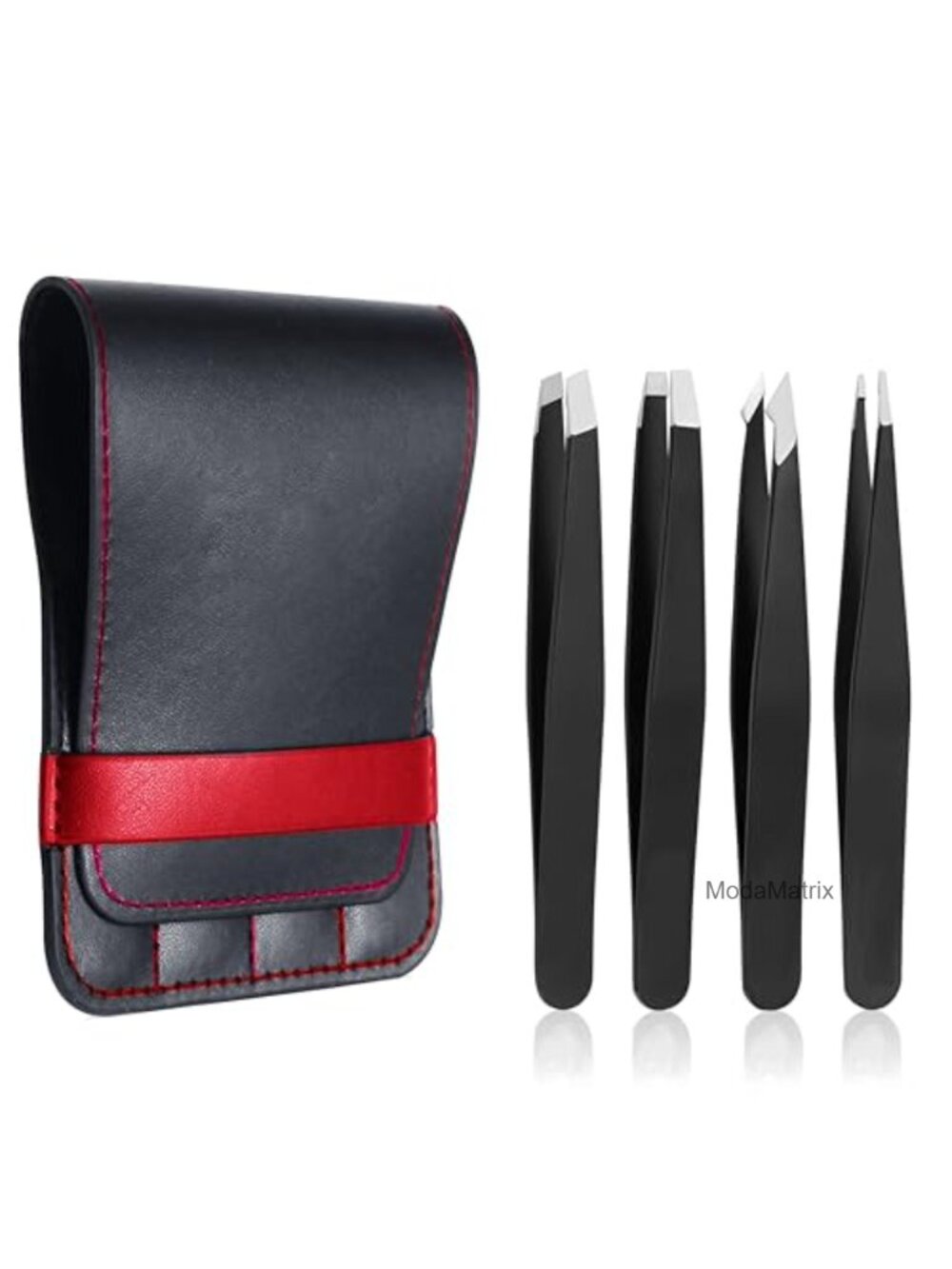 4-in-1 Stainless Steel Tweezers Set with Leather Case – Slant, Pointed, Classic